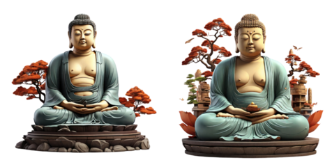 set of buddha of kamakura isolated on transparent background