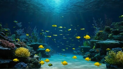 Fototapeta na wymiar Fishes in deep blue sea 