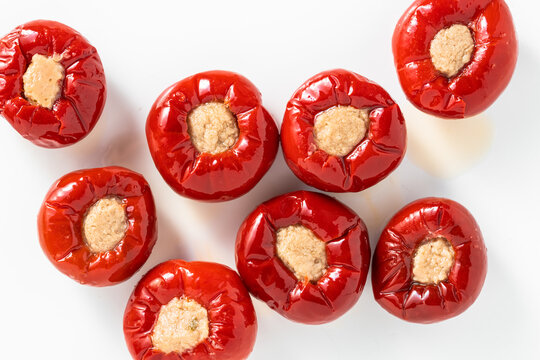 mini peppers stuffed with tuna. Italian appetizer. a delicacy