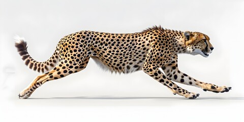 Powerful Cheetah Sprinting with Blurred Motion on White Background