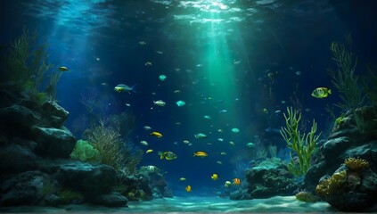 Fishes in deep blue sea 