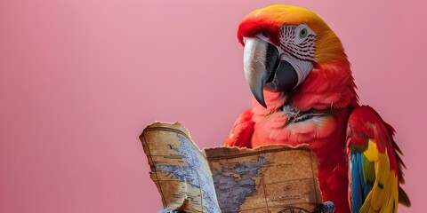 Naklejka premium Vibrant Pirate Parrot with Treasure Map Adventure on High Seas