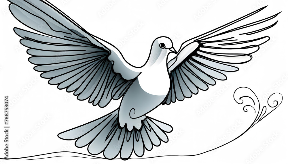 Poster one continuous line drawing of flying up dove. bird symbol of peace and freedom in simple. generativ