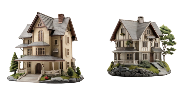 set of house isolated on transparent background