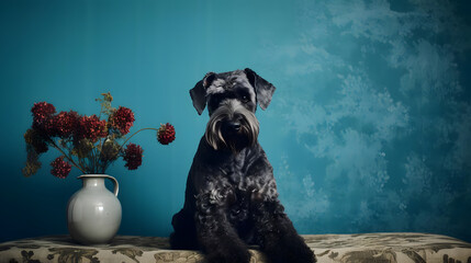 Irish Beauty, A Kerry Blue Terrier in European Homes. Generated AI