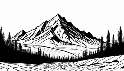 One continuous line drawing of mountain range landscape. Web banner with mounts in simple. Generative AI. - Powered by Adobe