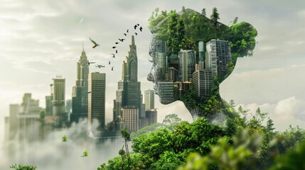 Fototapeta premium Sustainable environment concept. The image depicts human thinking towards preserving nature. World environment day, earth day and climate change.