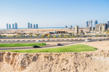 Editorial New Alamein Towers under construction Photo, shot is selective focus with shallow depth of field. Photo taken at North Coast Egypt on 11 July 2021