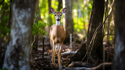 Island Native, A Key Deer in Florida Keys' Forests. Generated AI - obrazy, fototapety, plakaty