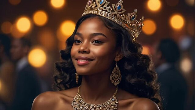 Beautiful African American girl wearing a golden crown