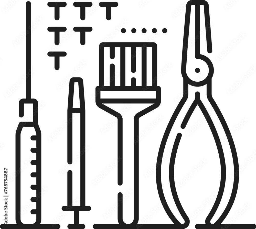 Leinwandbilder Electronics industry, computer hardware, app development software outline icon. Computer system maintenance, digital technology software product support thin line vector icon with PC repair tools
