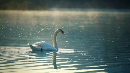 swan on the lake - obrazy, fototapety, plakaty