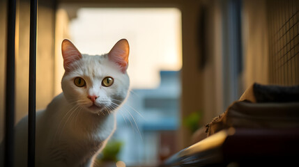 Eyes of Diamond, A Khao Manee Cat in Renovated Apartments. Generated AI