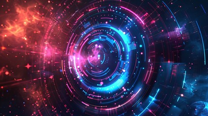 A cosmic HUD sci-fi interface vector abstract background, intertwining elements of science, disco, and party aesthetics, suitable for prints, videos, and more - obrazy, fototapety, plakaty