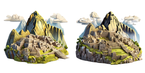 set of machu picchu isolated on transparent background