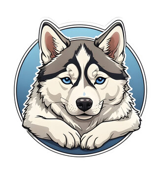 Cartoon Siberian Husky. Perfect for stickers, t-shirts or Design templates. Generative AI. V