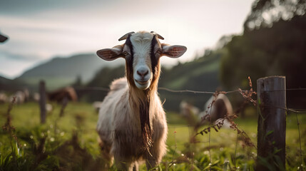 Rural Rumbler, A Kiko Goat in New Zealand Farms. Generated AI - obrazy, fototapety, plakaty
