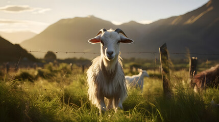 Rural Rumbler, A Kiko Goat in New Zealand Farms. Generated AI - obrazy, fototapety, plakaty