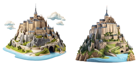set of mont saint michel isolated on transparent background