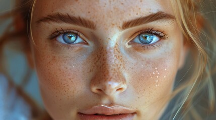 Close Up of a Woman With Freckled Hair - obrazy, fototapety, plakaty