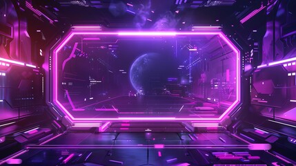 A modern-themed overlay for screen panels, crafted as a frame set design template for gaming streams, presented in a vector format with violet and pink futuristic accents - obrazy, fototapety, plakaty
