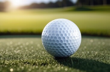 Close-up of golf ball on green course,golf ball on stand,