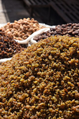 Raisins at market stall in Varanasi, India