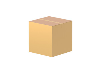 Golden closed cardboard box isolated on white background. 3d render