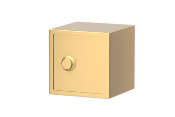 Golden strongbox isolated on white background. 3d render
