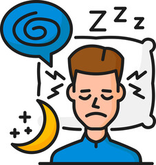 Insomnia icon of hematology or anemia symptoms and disease of iron deficiency, vector color line. Blood low hemoglobin cells and anemia cause of illness and health problem with insomnia