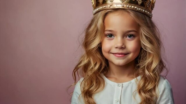 Beautiful little girl wearing a golden crown