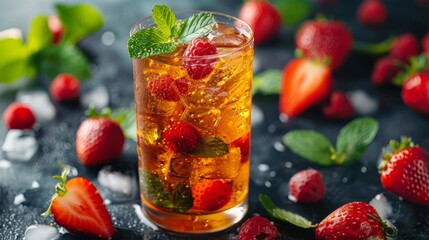 Refreshing Glass of Ice and Strawberries