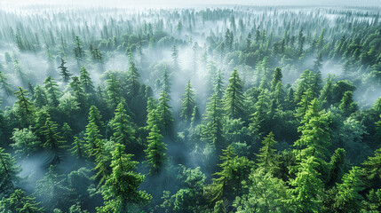 Misty Forest Morning: Trees Stand Silent in the Fog, A Landscape Wrapped in Mystery and the Soft Whisper of Dawn
