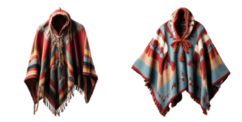 set of poncho isolated on transparent background
