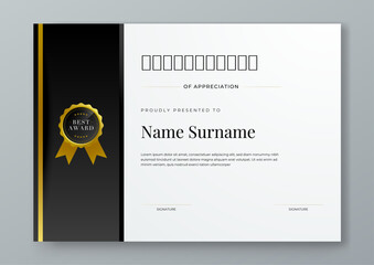 Black white and gold vector flat and gradient modern certificate template for corporate or awards. For appreciation, achievement, awards diploma, corporate, and education