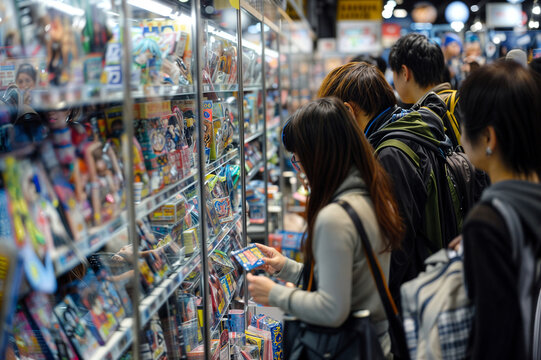 Foreign tourists experiencing Japanese anime culture./日本のアニメ文化を体験する外国人観光客