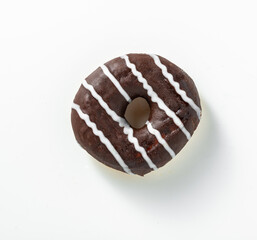 Sweet donuts with chocolate glaze and sugar on white