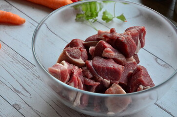 Fresh raw lamb in glass plate