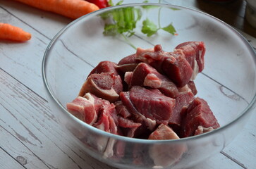 Fresh raw lamb in glass plate