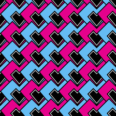 Hearts superimposed on each other seamless geometric pattern. Until Valentine's Day, wedding, paper, gift wrapping, textiles, web. Pink and light blue with white adn black