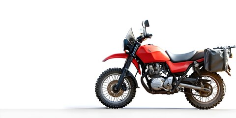 Obraz premium Rugged Adventure Motorcycle for Wilderness on Isolated White Background