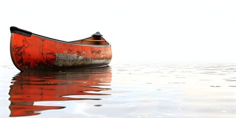 Vintage Canoe Paddling Through Serene Calm Waters with Vibrant Reflection