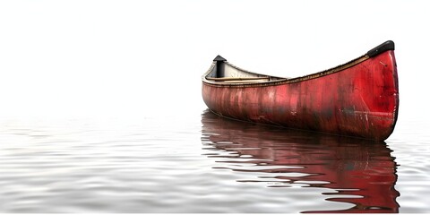 Solitary Canoe Gliding Through Serene Waters on Isolated White Background