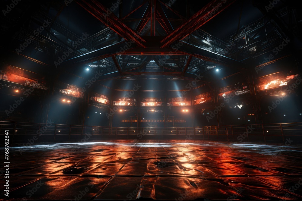 Poster empty stage with spotlights shining generative ai