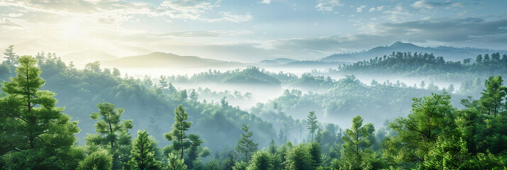 Misty Mountains Embrace: A Serene Morning Veiled in Fog, The Mystique of Nature Unveiled