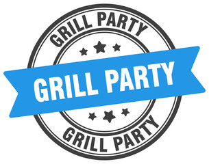 grill party stamp. grill party label on transparent background. round sign
