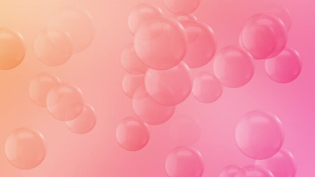 Gently rising bubble spheres on peachy pink orange gradient background. This fun textured abstract background is full HD and a seamless loop.