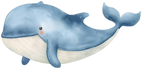 Watercolor Cute Whale isolated on a white background.