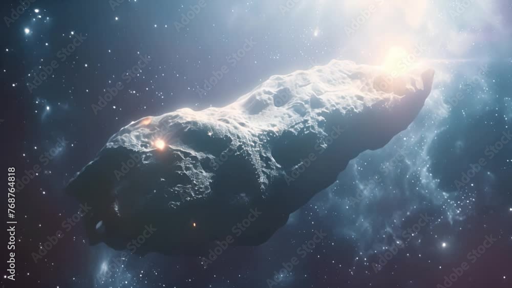 Poster celestial nomad: animated asteroid's voyage through boundless space.