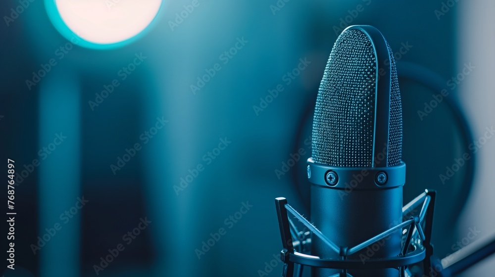 Poster studio-grade recording mic microphone a professional microphone in a recording studio setting, showc